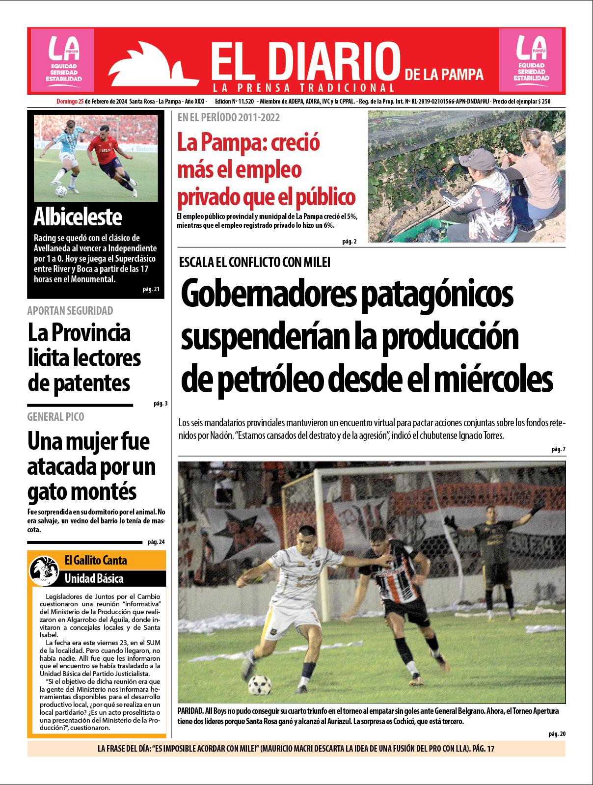 Tapa de El Diario en papel  domingo 25 de febrero de 2024